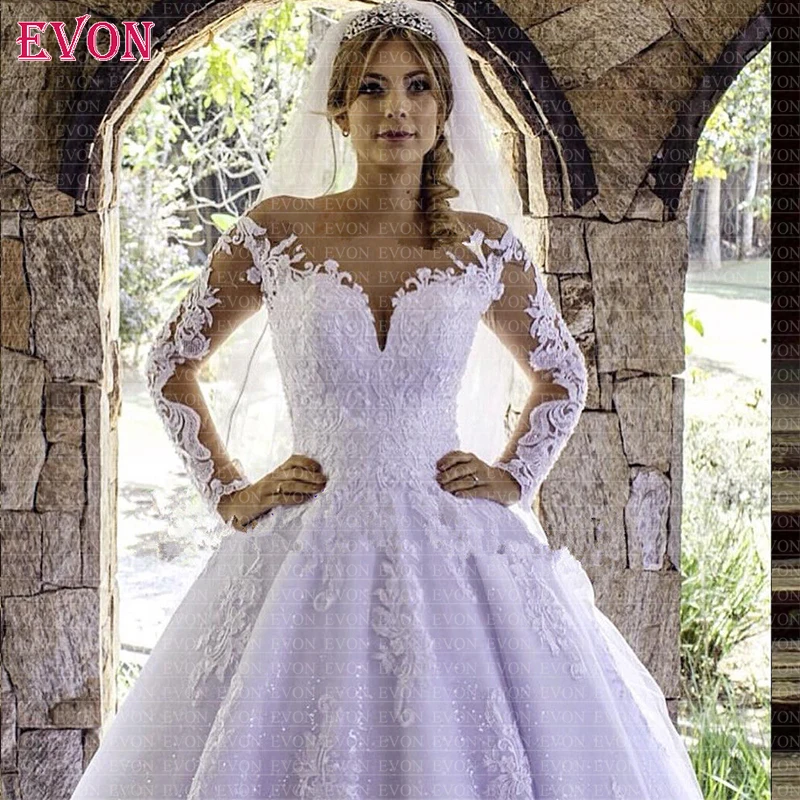 Vestido de noiva роскошное кружевное бальное платье с длинными рукавами, свадебное платье 2020, Свадебное Платье Vestidos de noiva