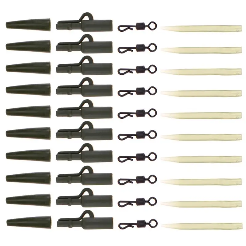 

40pcs/set Fishing Tackle Carp Lead Clips Long Body Q-Shaped Quick Change Swivels Anti Tangle Sleeve Carp Fishing Tool Set