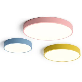 

Modern Round Colorful Macaron Remote Dimming Ceiling Light White Black Green Pink Yellow Color Personality Ceiling Lamp