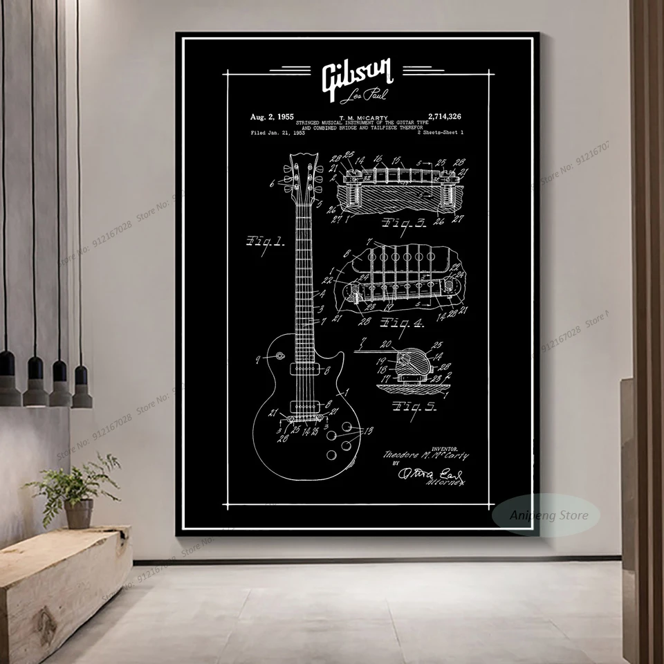 YYPG01 Gibson Les Paul Poster Decorative Painting Canvas Wall Art Living Room Posters Bedroom Painting 
