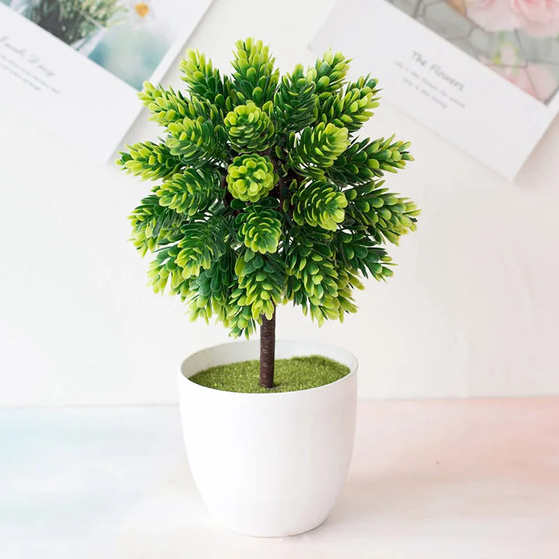 1× Plastic Artificial Fake Bonsai Potted Plant Ornament Home Office Garden Decor