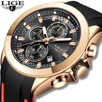 

LIGE Men Sports Watch Chronograph Silicone Strap Quartz Army Military Watches Clock Men Top Brand Luxury Male Relogio Masculino