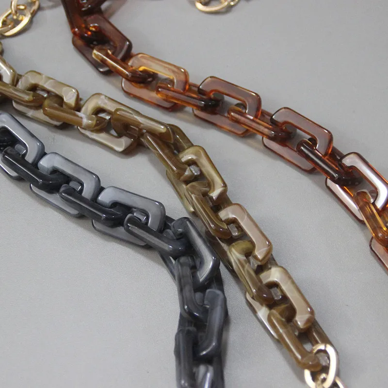 New Fashion Woman Handbag Accessory Chain Detachable Replacement Leopard Amber Green Color Strap Women DIY Clutch Resin Chain