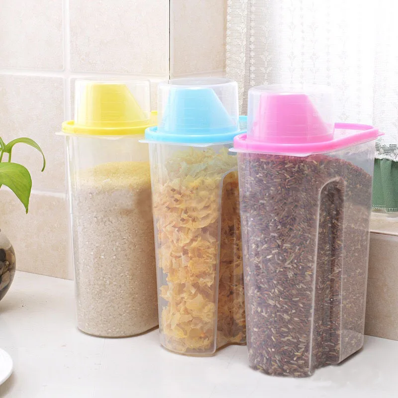 

Japanese Style Plastic Sealed Large Size Food Storage Jar with Cap Transparent Grains Cereal Can Rice Bucket Customizable Logo
