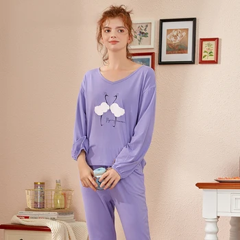 

Women Pajamas Set Spring Autumn Thin Cartoon Printed Long Sleeve Cute Sleepwear Casual Homewear Pyjamas Female Sleepwear Hot