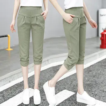 

Women Girl 7/10 Pants For Summer 2020 New Harem Pants Ice Silk Linen Cotton Casual Slim Solid Pants Plus Size S-3XL High Quality