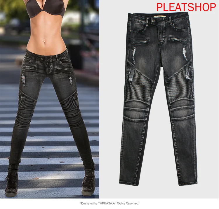 

Motorcycle Europe And America WOMEN 'S jeans with Holes Slim Fit Elasticity Slimming Women 's Cowboy Pants Skinny Pants