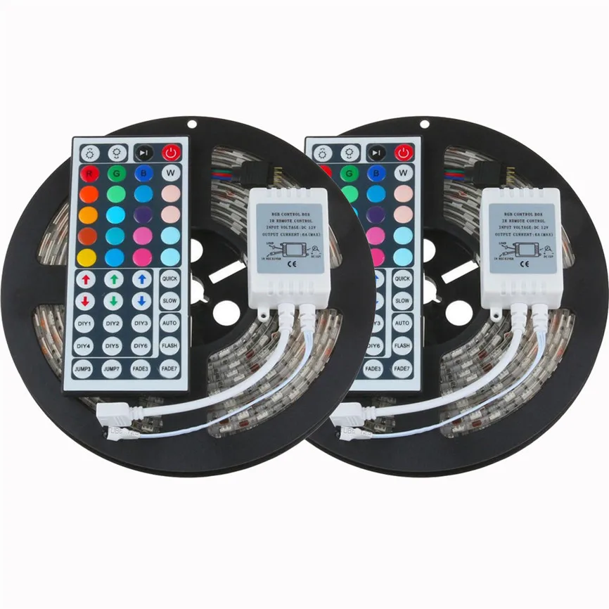 2 комплекта 5 м 16.4ft 5050 RGB SMD Водонепроницаемый Светодиодные ленты светильник 300 44-клавишным пультом управления AC/DC 12V Светодиодные ленты светильник s гибкие полосы лампы