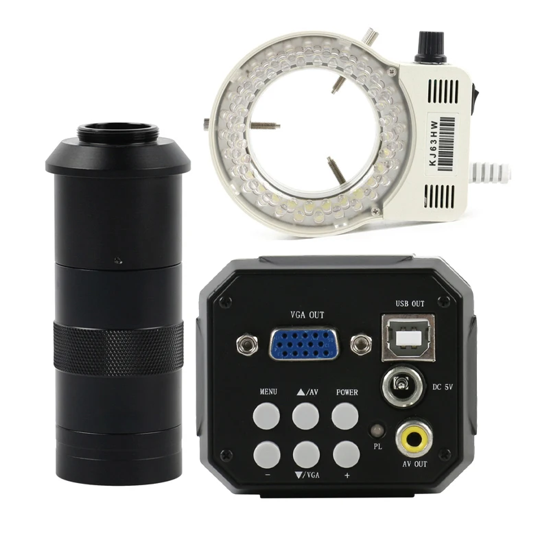 3 in 1 Industry Cmos CCD AV USB VGA Electronic Digital Microscope Camera +100X C-Mount Lens+56 LED Ring Light Lamp | Инструменты