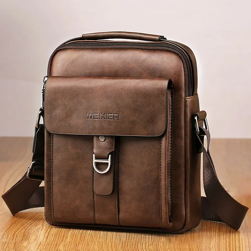 New Fashion Man Leather Messenger Bag Vintage Men Tote Bags Handbags Male Crossbody Single Shoulder Business Bags for Men - Цвет: 8606 Dark Brown