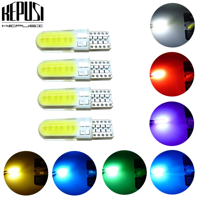 

4x Silica gel LED COB W5W T10 194 Wedge clearance light Bulb Auto for License plate reading car door trunk car lamp