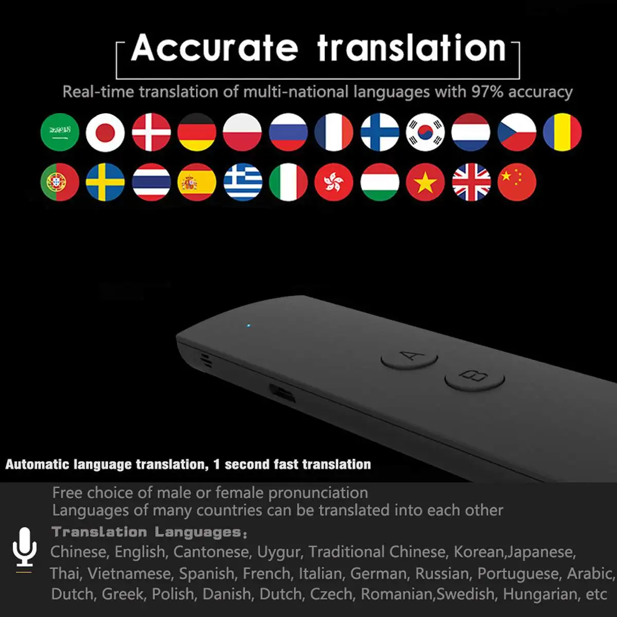  Portable Intelligent Voice Translation Machine Multi-Language Languages Two-Way Real Time Voice Min