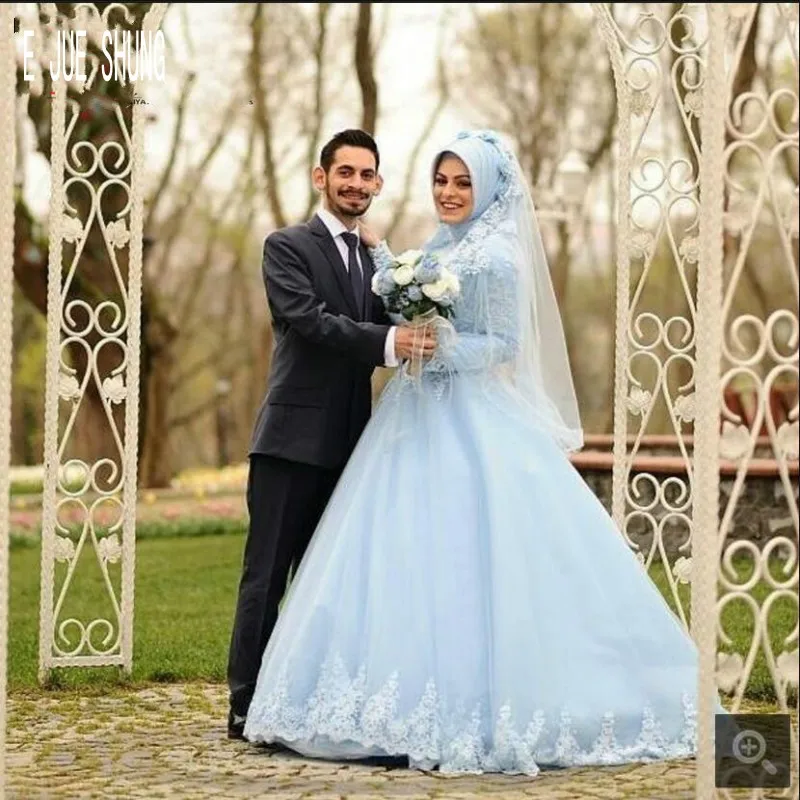 E JUE SHUNG Blue Muslim Wedding Dresses 