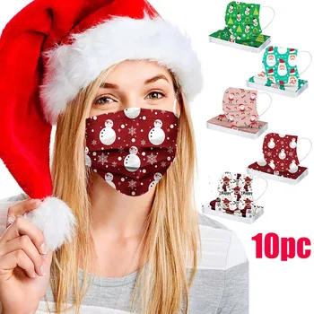 

10PC Disposable Unisex Printed Christmas Soft Masks For Adults 3-Layer Masks Anti-PM2.5 Dust Face Mask Protective mascarillas #K