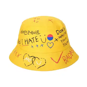 

2020 Creative Graffiti Folding Fisherman Hat summer sunscreen graffiti concave shape literary hat couple personality basin cap