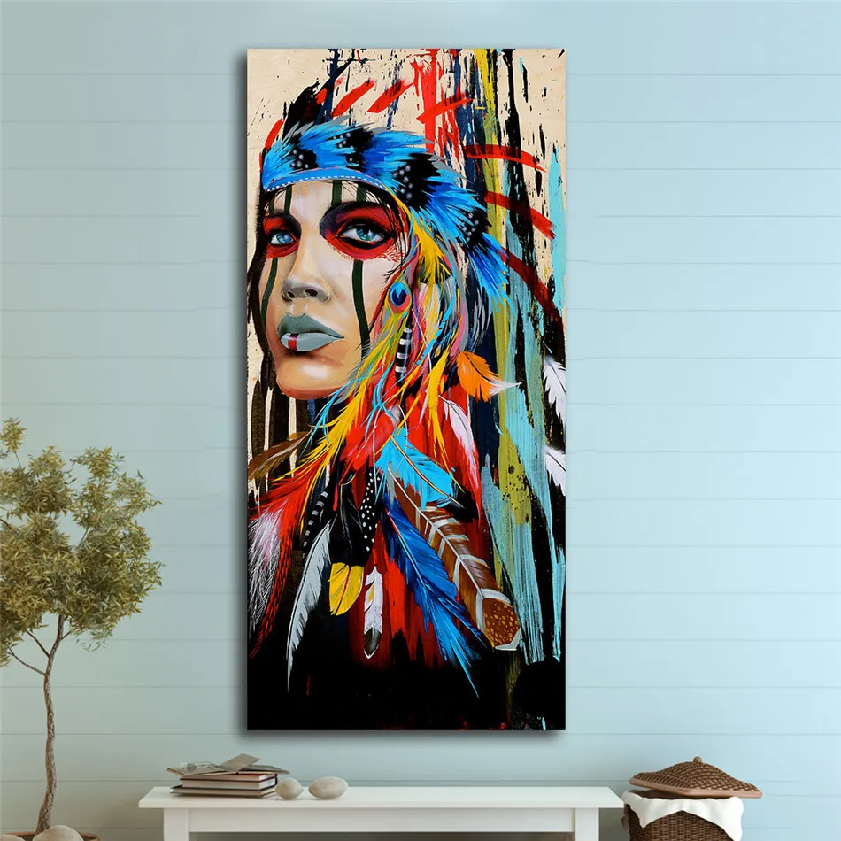 

VOGVIGO Modern Print DIY Indian Girl Wall Art Canvas Oil Painting Nice Gift for Home Living Room Landscape Home Decor