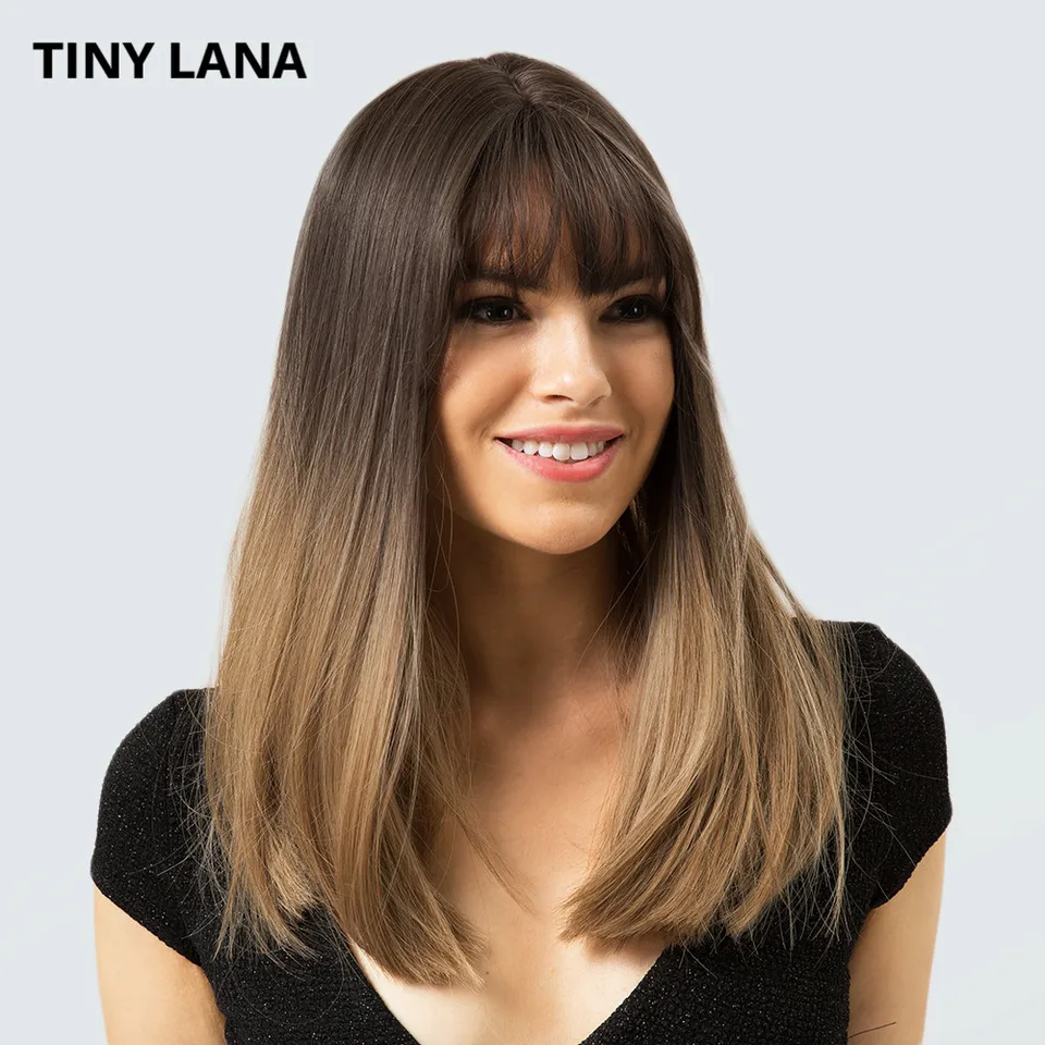 Long Ombre Brown Blonde Wigs Straight Synthetic Hair Wigs With