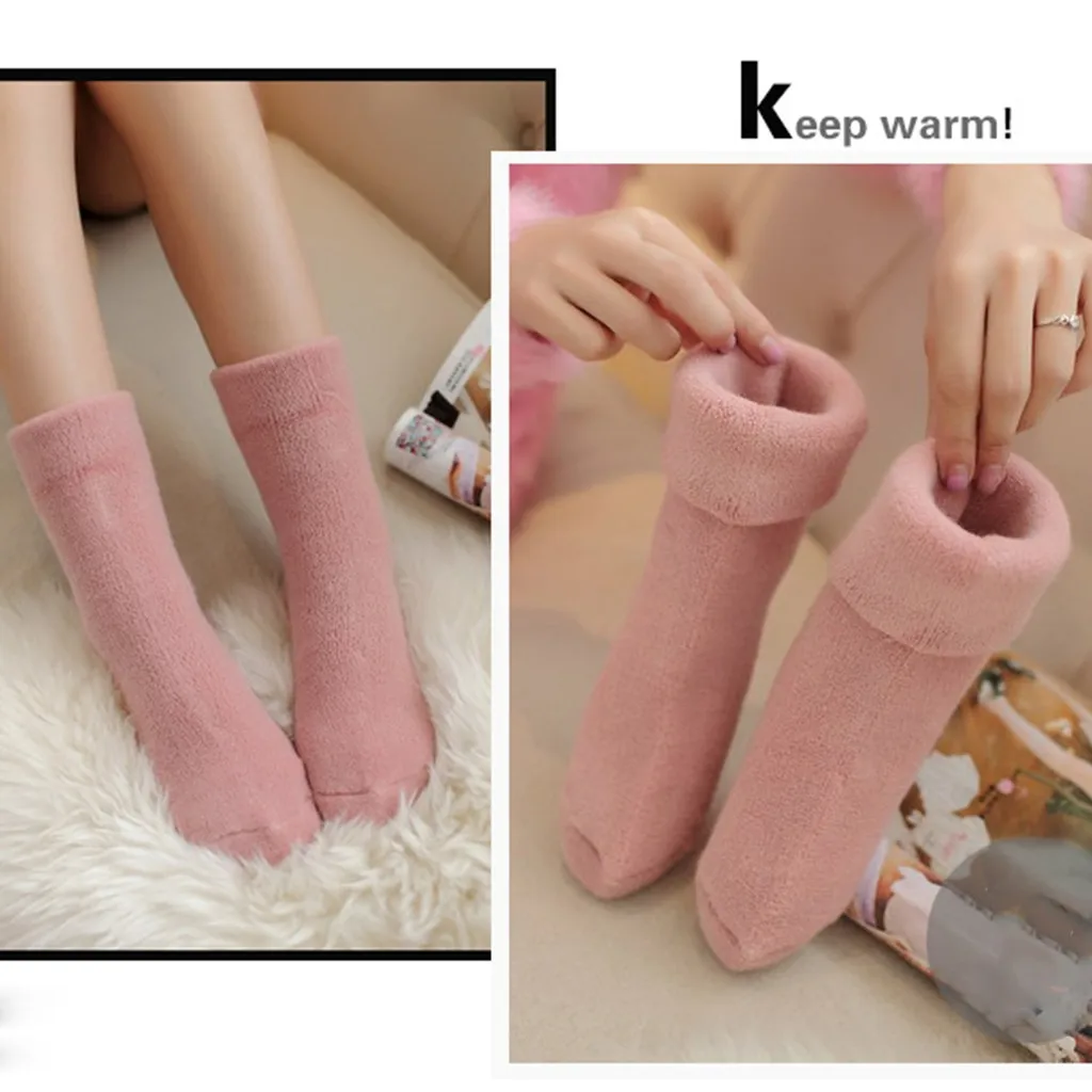 Женские зимние хлопковые махровые носки, одноцветные модные толстые нескользящие носки-тапочки, толстые махровые носки-тапочки, calcetines mujer# pingyou