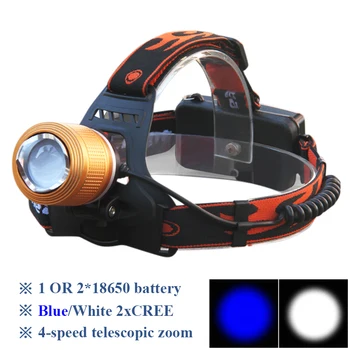 

Led Headlights 2x Cree q5 LED Bulbs Zoomable White and Blue Zoom LED Headlamp Lantern Rechargeable 18650 Bike Hunting Head Lamp