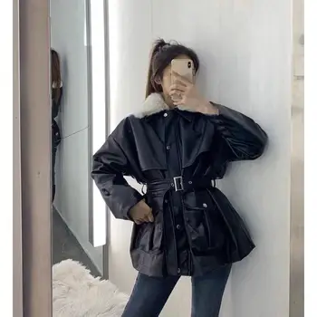 

JS1157J-2019 black waistband high-end long sleeve cotton dress temperament wide coat female