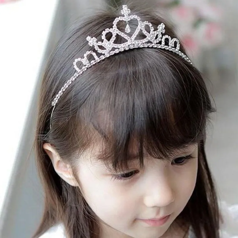Модная брошь из горного хрусталя для девочек корона принцессы ободок тиара шпильки для волос платье принцессы с лентой для волос, для маленькой девочки аксессуары повязка на голову