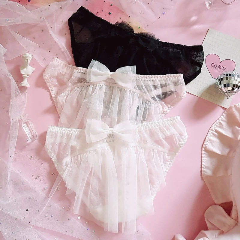 

Kawaii Sexy Cute Girls Panties Briefs Women's Underwear Daily Wear Yarn Lace Bow Pantsu Dreamy Translucent Hanayome Fairy Kei