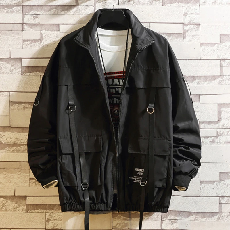 Мужская Уличная Хип-Хоп куртка-бомбер человек Harajuku карманы ветровка корейская модная одежда плюс размер