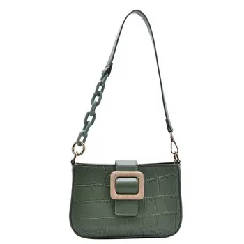

Fashion Ladies Shoulder Bag Pure Color Simple Handbag Female Popular Wild Chain Bag Women Green