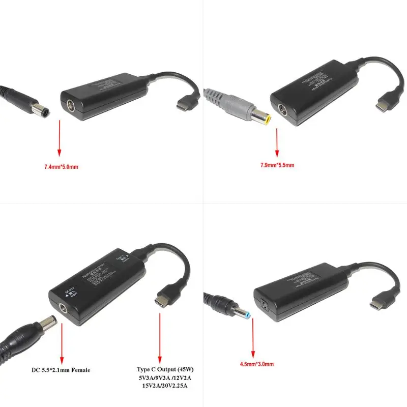 4 размера 65 Вт мини Питание DC адаптер зарядное устройство разъем usb type C конвертер для lenovo Hp Asus ноутбук ПК Компьютерные аксессуары