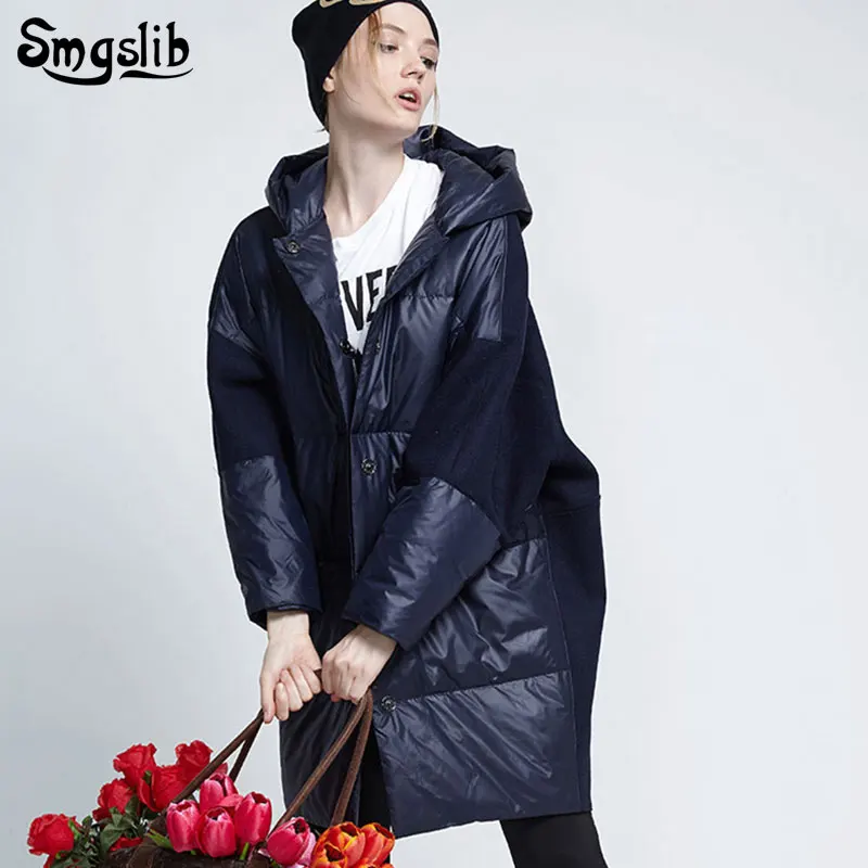 

2020 Winter women's down jacket Split Joint zipper duck down casual loose fit Parkas warm Hooded pocket jacket long coat