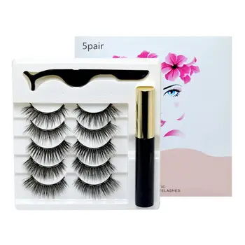 

BellyLady 5Pair Magnetic False Eyelashes Eyeliner Set Natural Thick No Glue Prevent Allergy with Tweezer