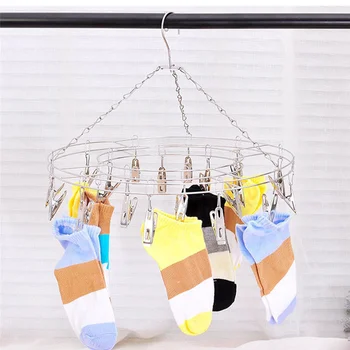 

20 Clips Stainless Steel Multifunctional Circular Socks Drying Rack Hat Underwear Gloves Hanger