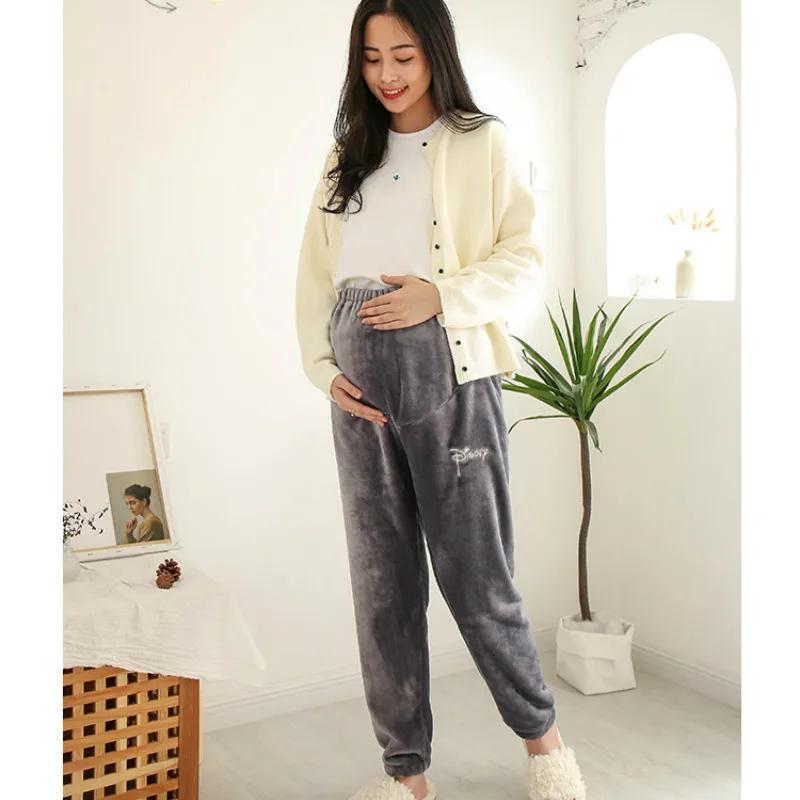 Одежда для беременных; зимние брюки; 4XL; мягкие коралловые бархатные брюки для беременных; домашние брюки; большие размеры; широкие брюки для беременных; женские пижамы