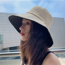 Рыбацкая шляпа Женская Корейская версия с Широкими Полями Летний солнцезащитный козырек двухсторонняя шляпа с большими полями Поп Стиль Открытый УФ Защита от солнца