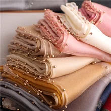 Дизайнерский брендовый женский шарф, роскошные летние шелковые шарфы, Дамская шаль, накидка хиджаб, платок, Женская бандана, пашмины, жемчужные украшения, повязка на голову