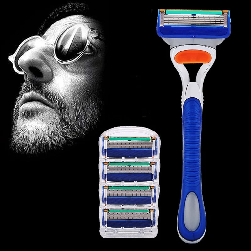 Men's Straight Razor Barber Hair Cut Face Beard Manual Shaver 4pcs 5/6 Layers Shaving Replacement Blades Heads