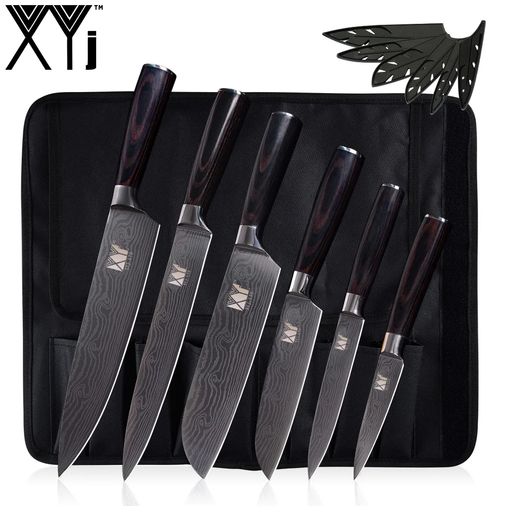 XYj набор ножей из дамасской стали 7Cr17, кухонный нож из немецкой стали, профессиональные повара, аксессуары для приготовления пищи