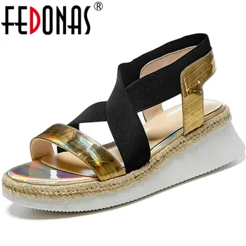 

FEDONAS Wedged Platforms Hifh Heels Sandals For Woman Genuine Leather Open-Toed Ladies Shoes Party Night Club Shoes Woman New
