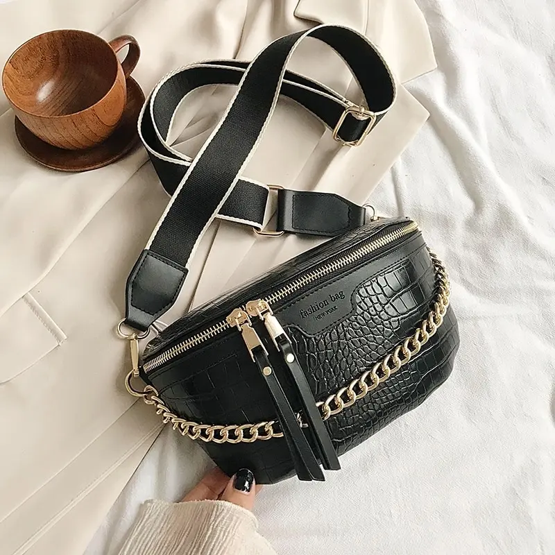 LuxuryWomenLeatherBagHighQualityWaistBagThickChainShoulder