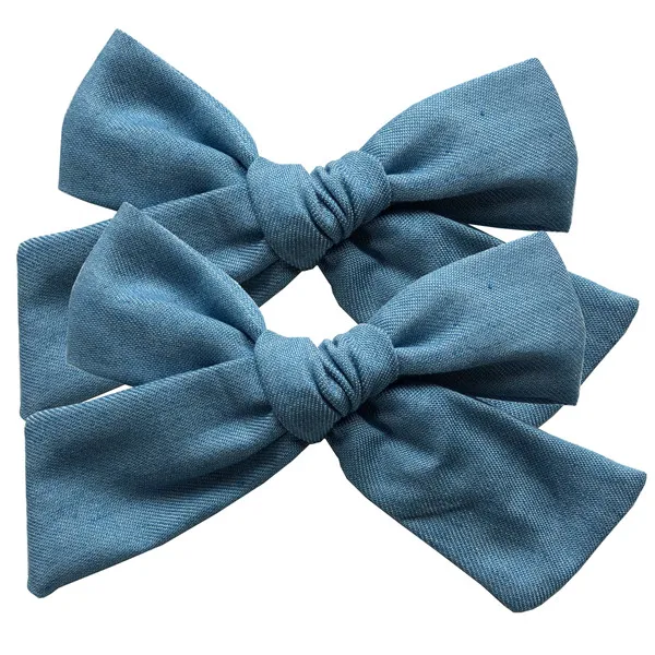 Denim BEILARRY, 2 шт., 4-дюймовые зажимы из хлопчатобумажной ткани с бантиком для маленьких девочек, заколки для волос с бантиком, заколки, заколки для волос, головные уборы, аксессуары для волос - Цвет: Denim