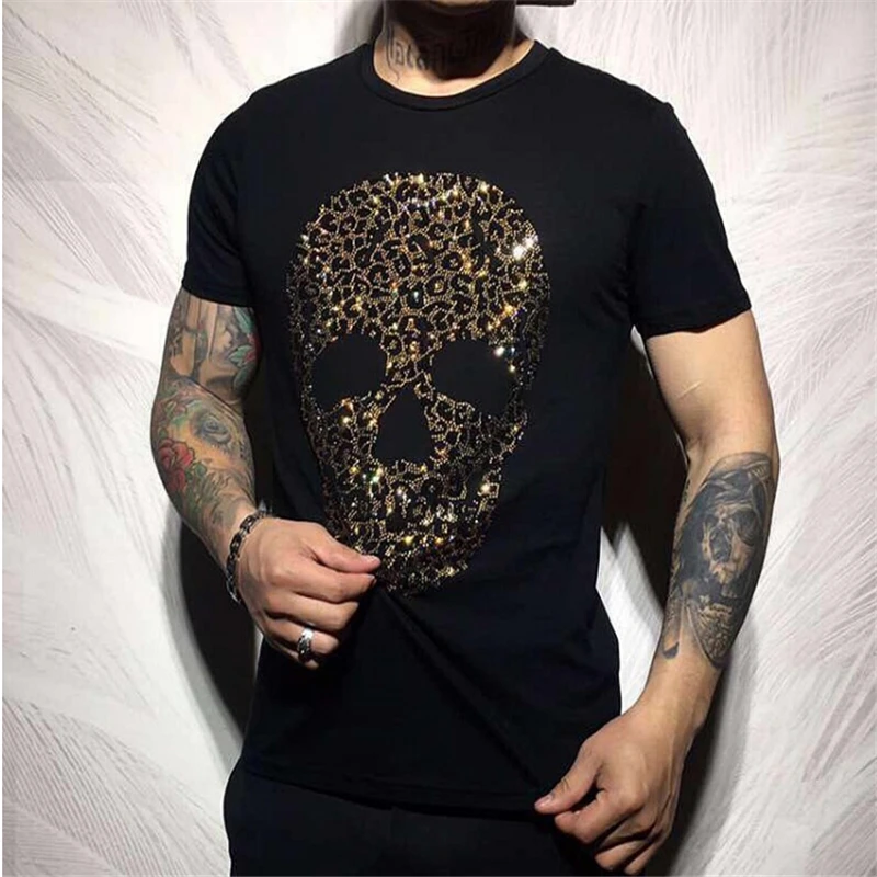 Camiseta hombrestops Диаманте Пьедра высокое качество verano algodón cuellothe Последняя мода Редондо манга корта