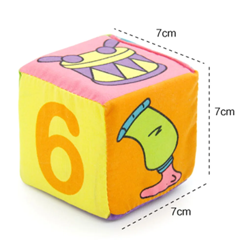 6PCS Infant Baby Block Plush Block Toys Cloth Cube Blocks Building Rattles Squishy Handbell Cube Sound 3