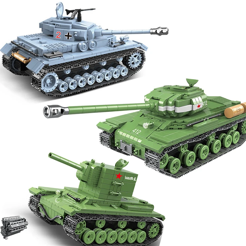 

Military Combat WW2 Tank Building Blocks Compatible Legoingly Technic IS-2M No.4 KV2 Heavy Tank Bricks Toys Gifts For Boys Kids