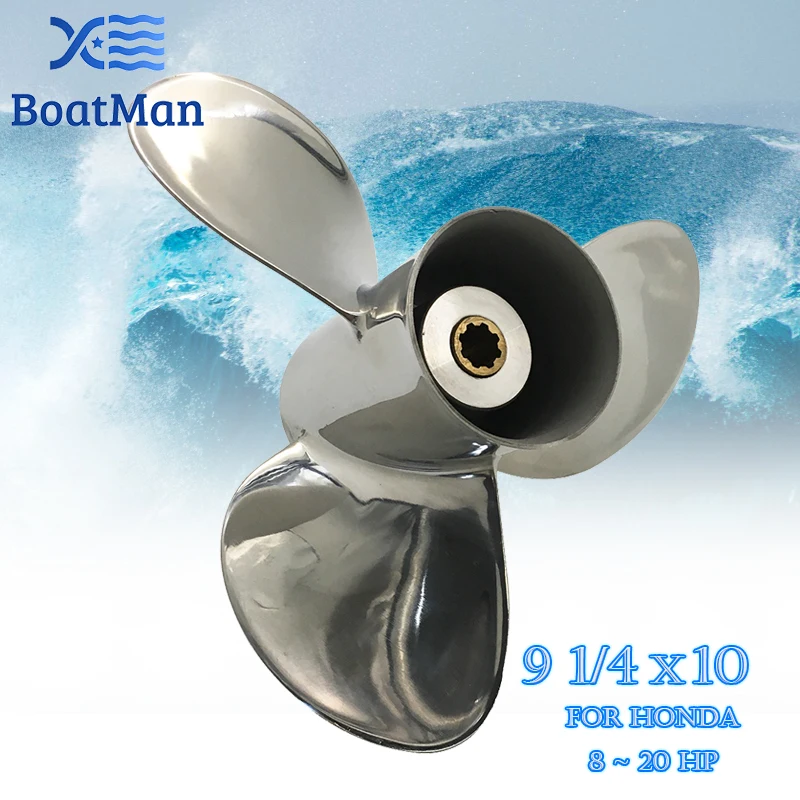 BoatMan® 9 1/4x10 Stainless Steel Propeller For Honda 8HP 9.9HP 15HP 20HP Outboard Motor 8 Tooth Engine Boat 58133-ZV4-010AH boatman® 9 1 4x11 aluminum propeller for honda 8hp 9 9hp 15hp 20hp outboard motor 8 tooth engine 58130 zv4 011ah rh outlet