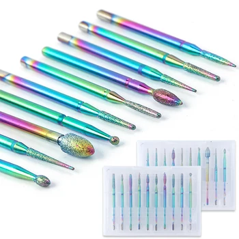 

10pcs Rainbow Diamond Burr Nail Drill Bits Carbide Cutters for Manicure Remove Gel Polish Electric Rotary Nail File Bits LYCDT-2