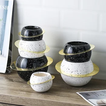 

Wandering Plane Saturn Round Vase Ceramic Iron Art Vase Tabletop Flower Pot Succulent Plant Pot Home Wedding Living Room Decor