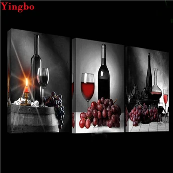 

Diamond embroidery Grape wine glass Diy diamond painting full square round diamond mosaic 3pcs set Cross Stitch Kit needlework