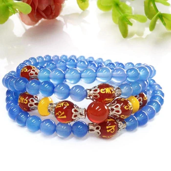 

Light-out light natural blue jade 108 Buddha beads six-word real hand string