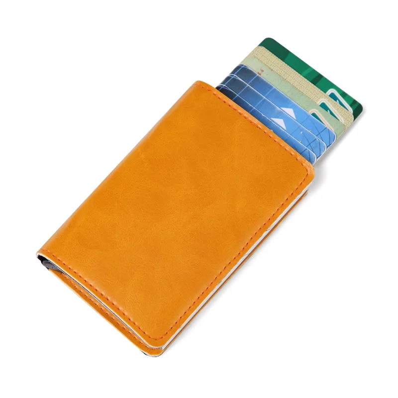 Мужской металлический кошелек RFID двойной алюминиевый кошелек кожаный кредитный держатель для карт автоматический всплывающий Противоугонный кошелек Бизнес ID держатель для карт - Цвет: Orange