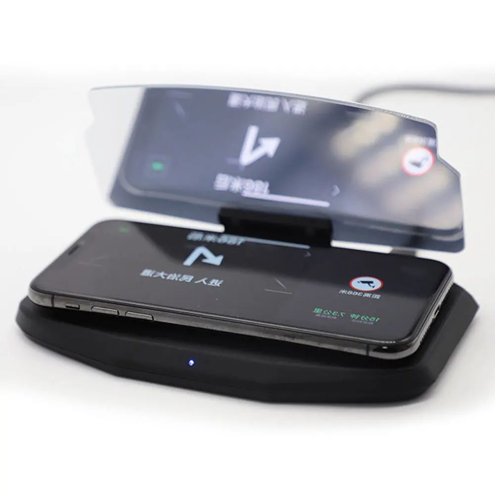 Phone HUD Stand Projection Bracket Multi-Functional Car GPS Holder Head-Up Display Wireless Charger DC 5V Black